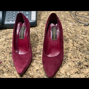 Oxblood suede pumps